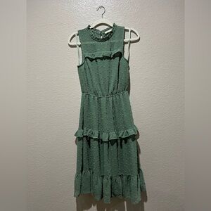 monteau boho high neck polka dot textured tier dress womens size small